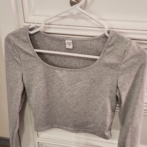 SHEIN Heather Gray Long Sleeve Crop Top